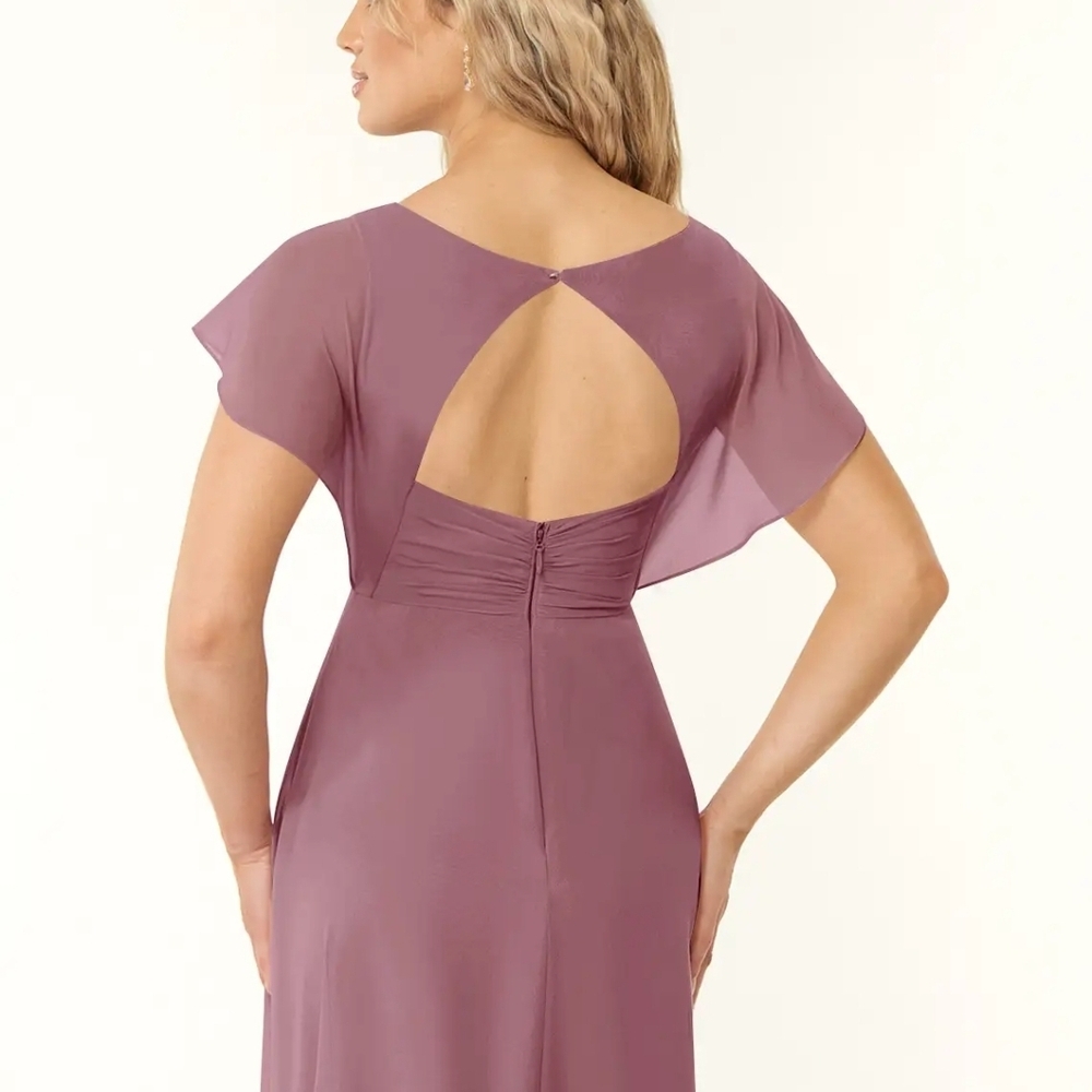 Azazie Rylee Mauve A-Line Pleated Chiffon Dress - Picture 2 of 8